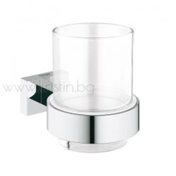 Стъклена чаша Grohe Essentials Cube, комплект с държач