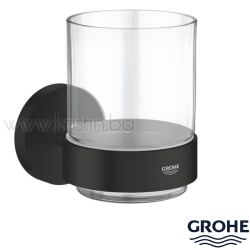 Чаша с държач Grohe Essentials черен мат, стенен монтаж