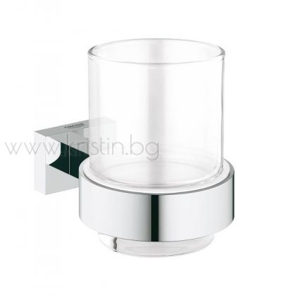 Стъклена чаша Grohe Essentials Cube, комплект с държач