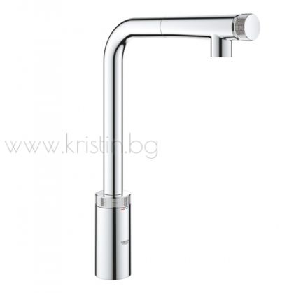 Кухненски смесител SmartControl Grohe Minta 31613000 с изтеглящ се чучур и лесен и бърз монтаж без инструменти. Grohe Magnetic Docking, за лесно и плавно прибиране на издърпващия се душ в първоначална позиция.