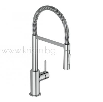 Полупрофесионален смесител за кухня Ideal Standard серия Ceralook BC302AA, с висок подвижен чучур с изтеглящ се струйник с два вида водни струи. 