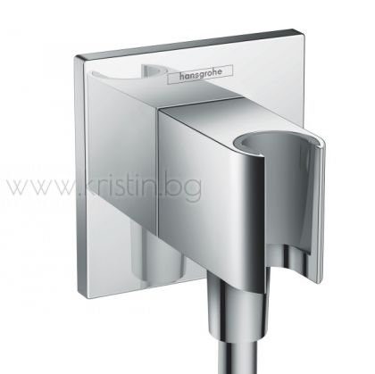Стенно захранващо колянo с държач, Fixfit E Hansgrohe Square