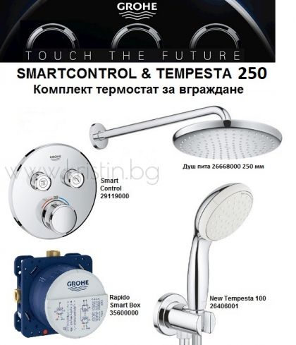 Grohe SmartControl и Tempesta 250, комплект термостат за вграждане