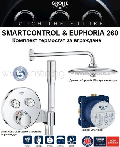 Grohe SmartControl термостат за вграждане, Euphoria 260 и Euphoria Cosmopolitan Stick