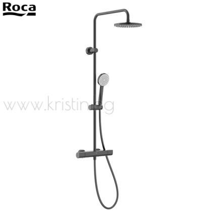 Душ система с термостат  Roca Even-T Round, с PVD покритие в цвят BRUSHED TITANIUM BLACK