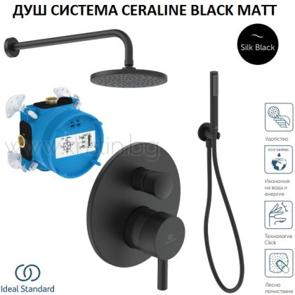Душ система за вграждане Ceraline Silk Black черен мат, с тяло за вграждане Easy Box