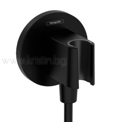 Стенно захранващо колянo с държач, Fixfit S Hansgrohe, черен мат