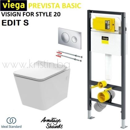 Структура за вграждане Viega Prevista Basic, бутон Visign for Style 20 хром, тоалетна чиния Edit S  Ideal Standard 