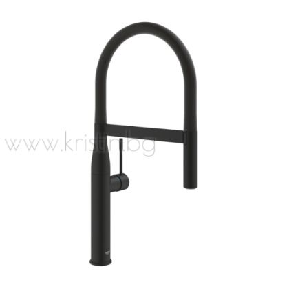 Смесител за кухня Grohe Essence, с висок подвижен чучур, в цвят черен мат Phantom Black