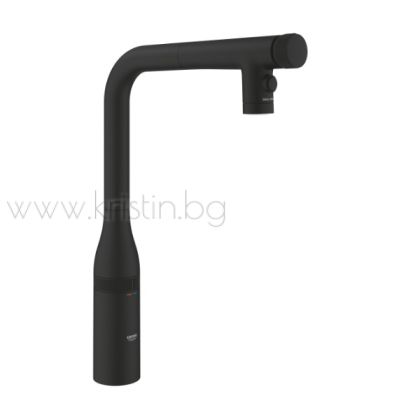 Смесител за кухня Grohe Essence SmartControl с изтеглящ се чучур с две струи, черен мат Phantom Black