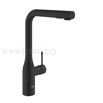 Смесител за кухня Grohe Essence с изтеглящ се чучур, в цвят Phantom Black черен мат