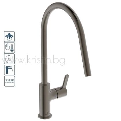 Смесител за кухня с висок подвижен R чучур, Gusto Ideal Standard, магнитно сиво