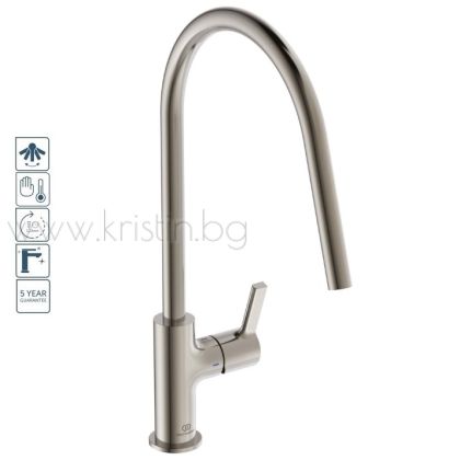 Смесител за кухня с висок подвижен R чучур, Gusto Ideal Standard, матирано сребро