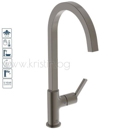 Смесител за кухня с висок подвижен R чучур с квадратен профил, Gusto Ideal Standard, в цвят магнитно сиво