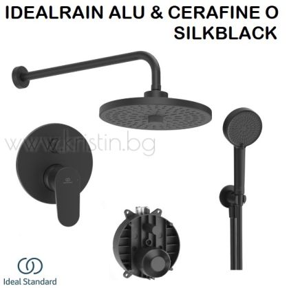 Комплект душ за вграждане Cerafine O с душ пита IdealRain ALU+ , черен мат