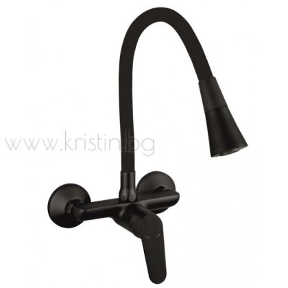 Смесител за кухня стенен Linni Black, черен мат 
