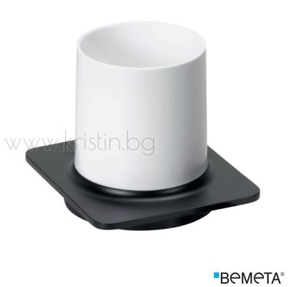 Чаша за четки с държач, Bemeta Organic Black, стенен монтаж