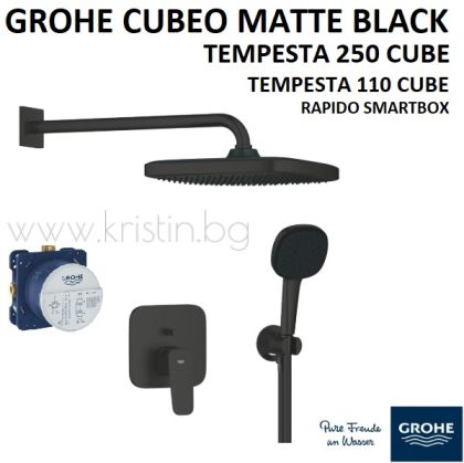Комплект за вграждане Grohe Cubeo черен мат, с душ пита Tempesta 250 Cube