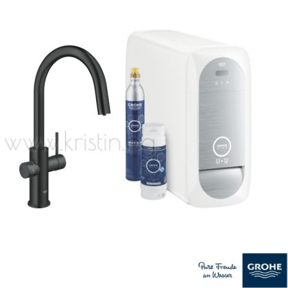 Комплект смесител за филтрирана и газирана вода Grohe Blue Home Velvet Black, с изтеглящ се чучур