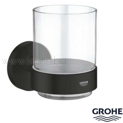 Чаша с държач Grohe Essentials черен мат, стенен монтаж
