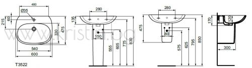 Мивка за баня 55, 60 см-  серия  Tesi Light дизайн,  Ideal Standard 