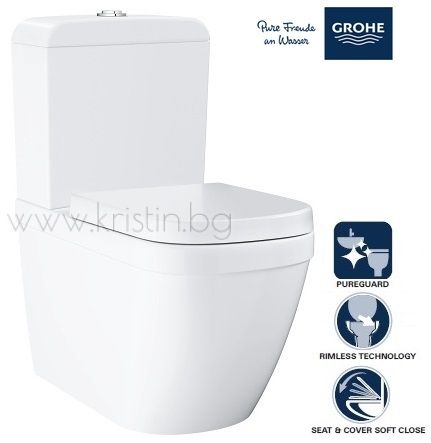 Моноблок Grohe Euro Ceramic с покритие Pureguard, плътно прилепнал до стената 