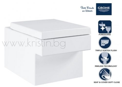 Конзолна тоалетна чиния Grohe Cube Ceramic, с капак с плавно затваряне