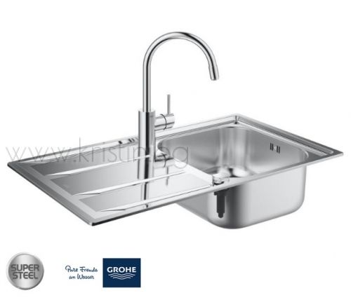 Комплект кухненска мивка Grohe K400 и смесител Grohe Concetto с изтеглящ се аератор