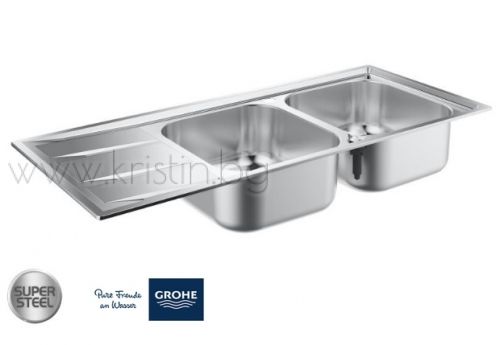 Кухненска мивка Grohe K400,  с две корита и плот за отцеждане
