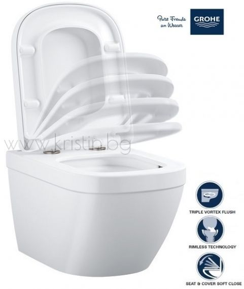 Конзолна тоалетна чиния Grohe Euro Ceramic Compact, с капак с плавно затваряне