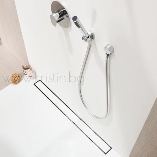 Линеен сифон  Inox Style  с вертикален фланец, решетка за вграждане на плочка