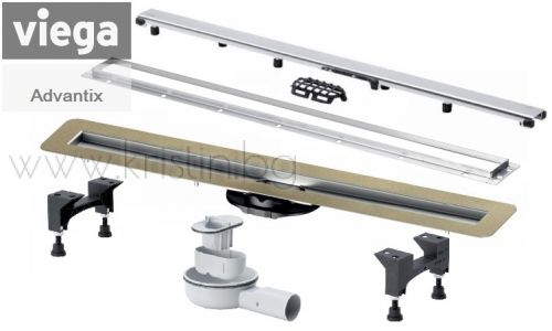 Линеен сифон Viega Advantix Flat 750-1200 мм, нисък, комплект с решетка ER10 и рамка Standard