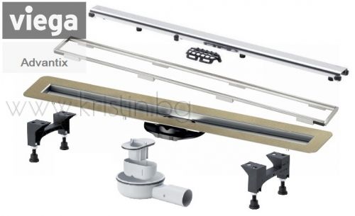 Линеен сифон Viega Advantix 750-1200 мм, нисък, комплект с решетка ER11 хром и рамка Oval