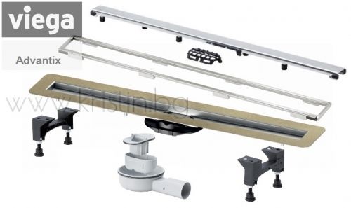 Линеен сифон Viega Advantix 750-1200 мм, нисък, комплект с решетка ER10 хром и рамка Square