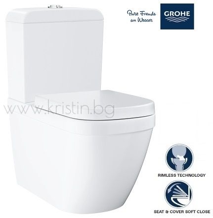 Моноблок Grohe Euro Ceramic 39338000  плътно прилепнал до стената комплект с капак с плавно затваряне