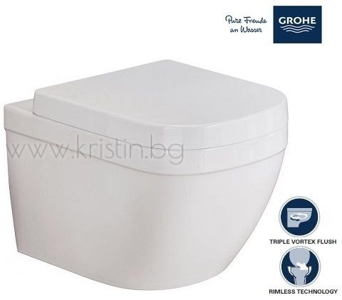 Конзолна тоалетна чиния Grohe Euro Ceramic, с капак с метални панти