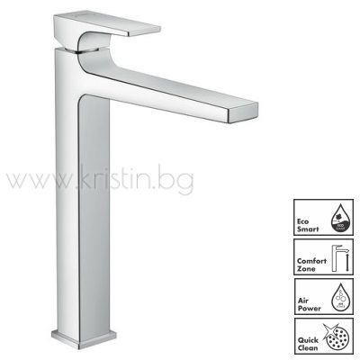 Hansgrohe Metropol 260, стоящ смесител за мивка с удължено тяло и pop-up витло