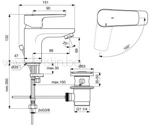 Смесител за мивка Ceraplan III BC566AA H70 BlueStart, с метален изпразнител