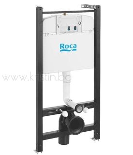 Конзолна тоалетна чиния Roca Debba Round Rimless, комплект със структура за вграждане Active с двоен бутон хром