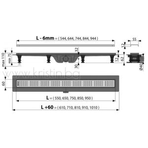 Линеен сифон Alcaplast APZ10 Simple с решетка с напречни отвори