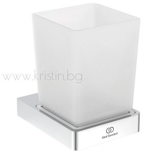 Стъклена чаша с държач Conca Squared Atelier, хром