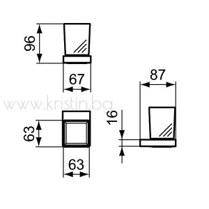 Стъклена чаша с държач Conca Squared Atelier, хром