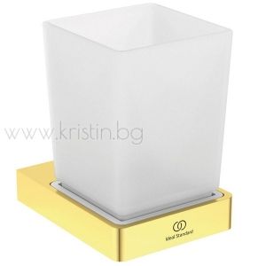 Стъклена чаша с държач Conca Squared Atelier, матирано злато