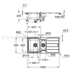 Кухненска мивка Grohe K500 60-S, с две корита и плот за отцеждане