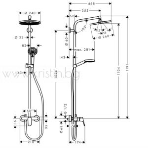 Душ система Hansgrohe Crometta S 240 Showerpipe 1 jet, с едноръкохватков смесител