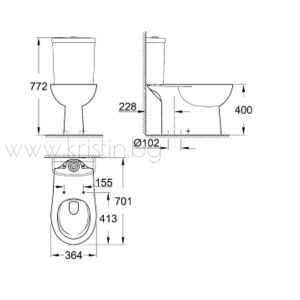 Моноблок Grohe Bau Ceramic с вертикално оттичане и капак с плавно затваряне
