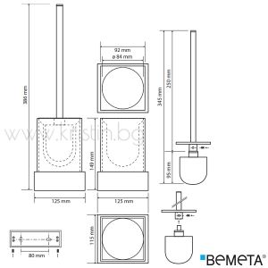 Четка за тоалетна чиния Bemeta Gamma, стенен монтаж, черно/хром