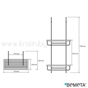 Двойна кошничка за стъклен душ параван Bemeta Cytro 170х700х260 мм, хром