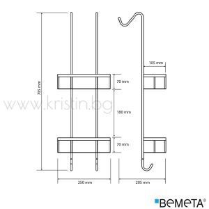Двойна кошничка за стъклен душ параван Bemeta Cytro 250х705х205 мм, хром