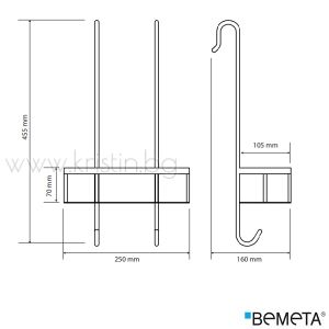 Кошничка за стъклен душ параван Bemeta Cytro 250х455х160 мм, хром